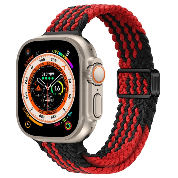 For Apple Watch Ultra 49mm Slim Magnetic Buckle Nylon Braided Watch Band(Z Pattern Black Red) by buy2fix