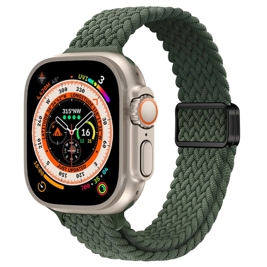 For Apple Watch Ultra 49mm Slim Magnetic Buckle Nylon Braided Watch Band(Dark Olive Green) by buy2fix