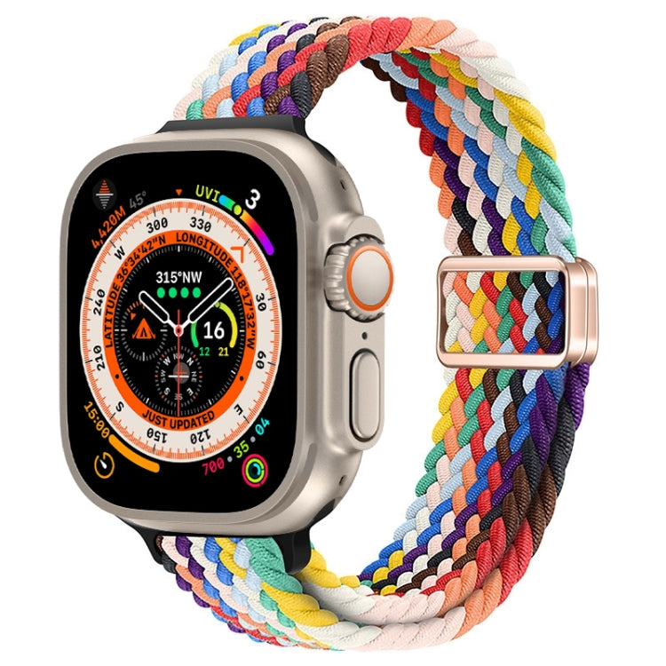 For Apple Watch Ultra 49mm Slim Magnetic Buckle Nylon Braided Watch Band(Rainbow) by buy2fix