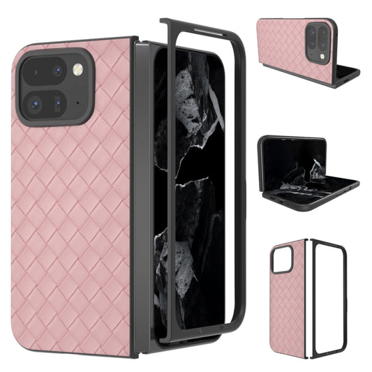 For Google Pixel 9 Pro Fold Black Frame Woven Texture PU Phone Case(Pink) by buy2fix