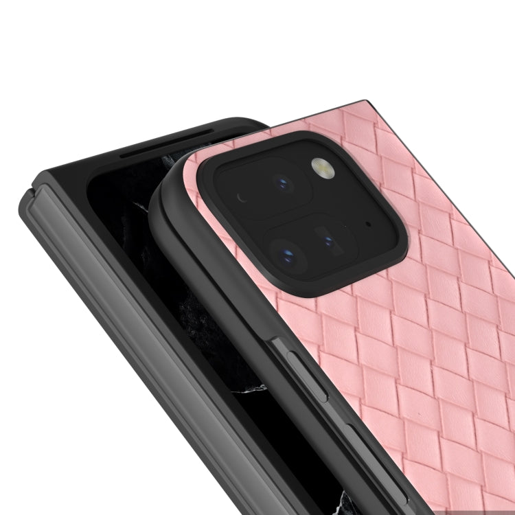 For Google Pixel 9 Pro Fold Black Frame Woven Texture PU Phone Case(Pink) by buy2fix