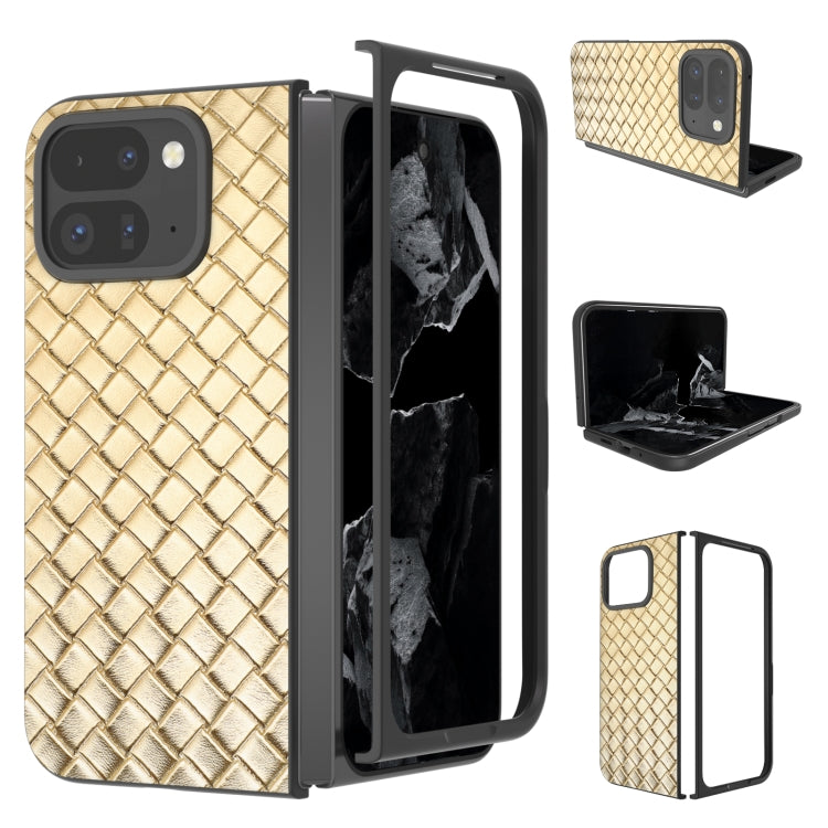 For Google Pixel 9 Pro Fold Black Frame Woven Texture PU Phone Case(Gold) by buy2fix