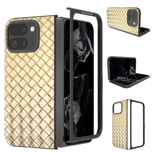 For Google Pixel 9 Pro Fold Black Frame Woven Texture PU Phone Case(Gold) by buy2fix