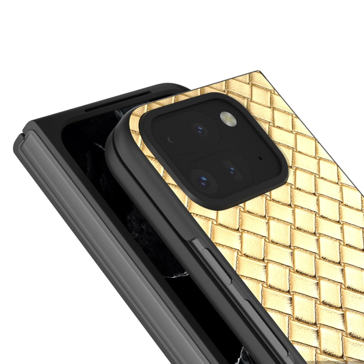 For Google Pixel 9 Pro Fold Black Frame Woven Texture PU Phone Case(Gold) by buy2fix