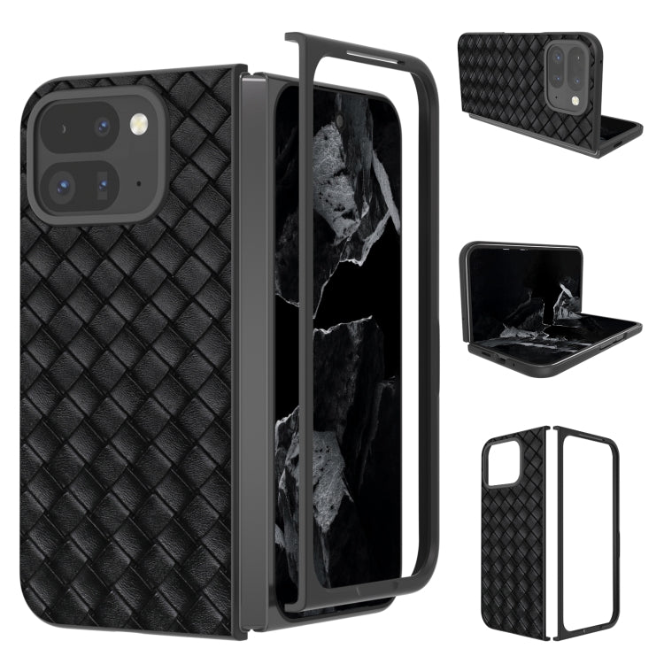 For Google Pixel 9 Pro Fold Black Frame Woven Texture PU Phone Case(Black) by buy2fix