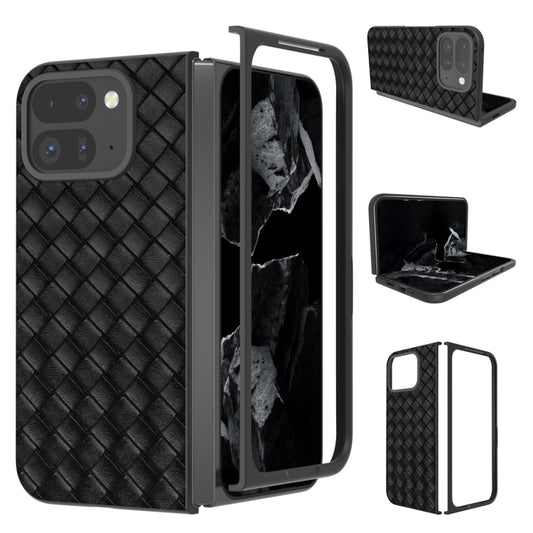 For Google Pixel 9 Pro Fold Black Frame Woven Texture PU Phone Case(Black) by buy2fix