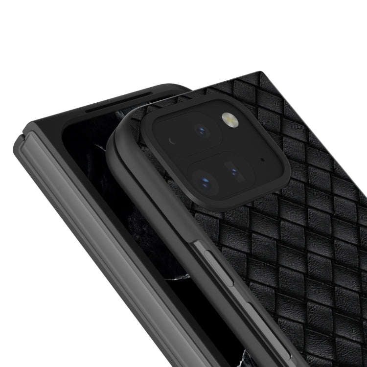 For Google Pixel 9 Pro Fold Black Frame Woven Texture PU Phone Case(Black) by buy2fix