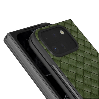 For Google Pixel 9 Pro Fold Black Frame Woven Texture PU Phone Case(Green) by buy2fix