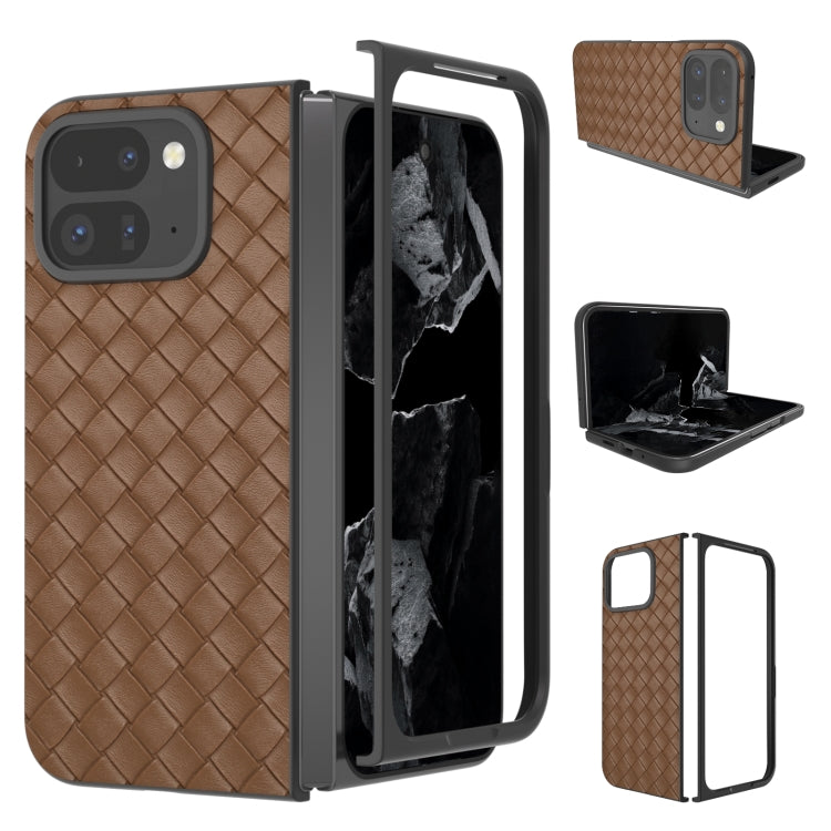 For Google Pixel 9 Pro Fold Black Frame Woven Texture PU Phone Case(Brown) by buy2fix