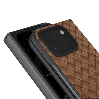 For Google Pixel 9 Pro Fold Black Frame Woven Texture PU Phone Case(Brown) by buy2fix