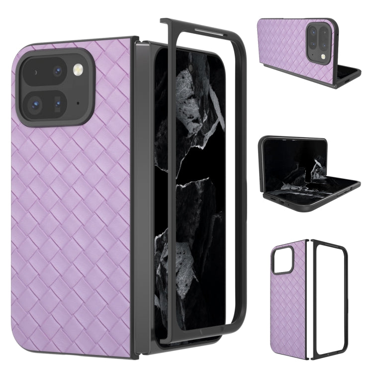 For Google Pixel 9 Pro Fold Black Frame Woven Texture PU Phone Case(Purple) by buy2fix