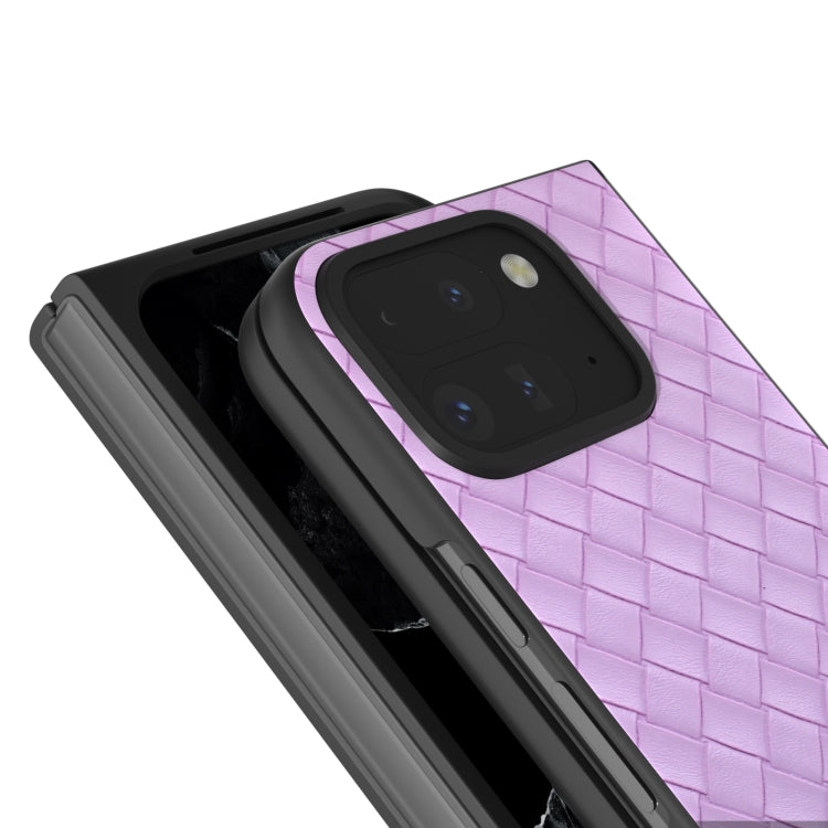 For Google Pixel 9 Pro Fold Black Frame Woven Texture PU Phone Case(Purple) by buy2fix