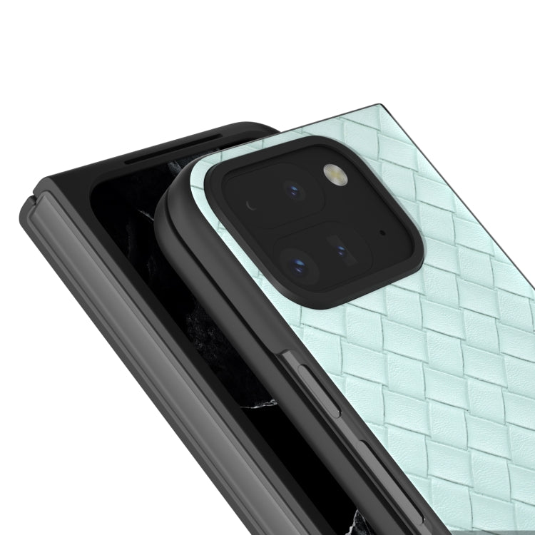For Google Pixel 9 Pro Fold Black Frame Woven Texture PU Phone Case(Light Green) by buy2fix