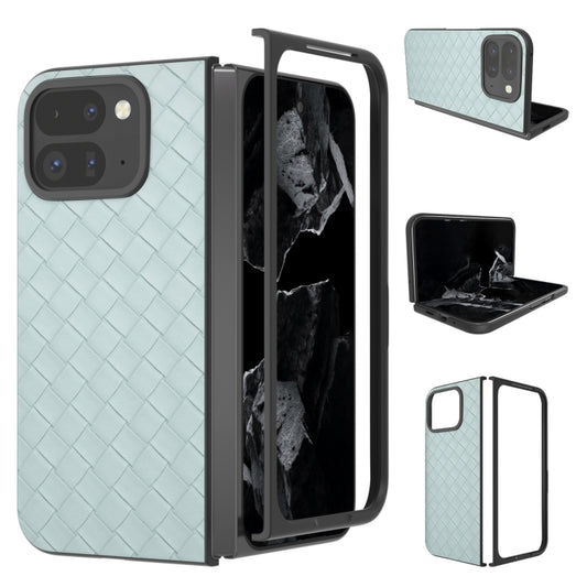 For Google Pixel 9 Pro Fold Black Frame Woven Texture PU Phone Case(Light Blue) by buy2fix