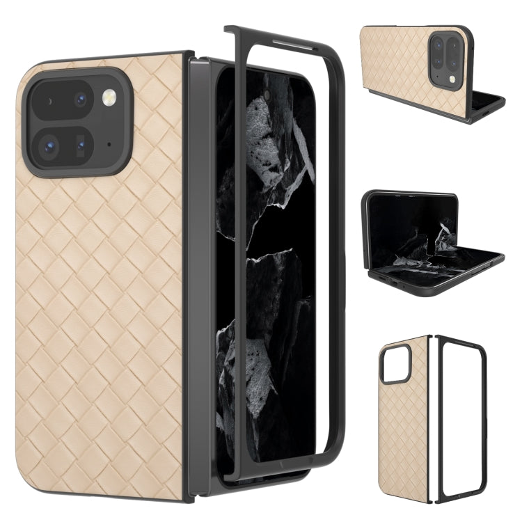For Google Pixel 9 Pro Fold Black Frame Woven Texture PU Phone Case(Beige) by buy2fix