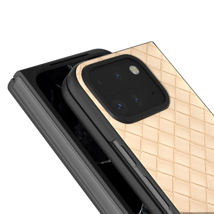 For Google Pixel 9 Pro Fold Black Frame Woven Texture PU Phone Case(Beige) by buy2fix