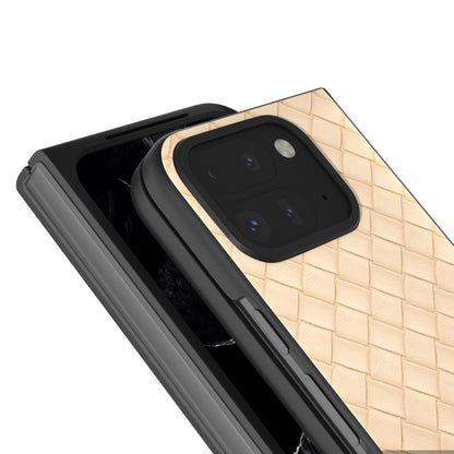 For Google Pixel 9 Pro Fold Black Frame Woven Texture PU Phone Case(Beige) by buy2fix