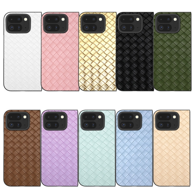 For Google Pixel 9 Pro Fold Black Frame Woven Texture PU Phone Case(Beige) by buy2fix