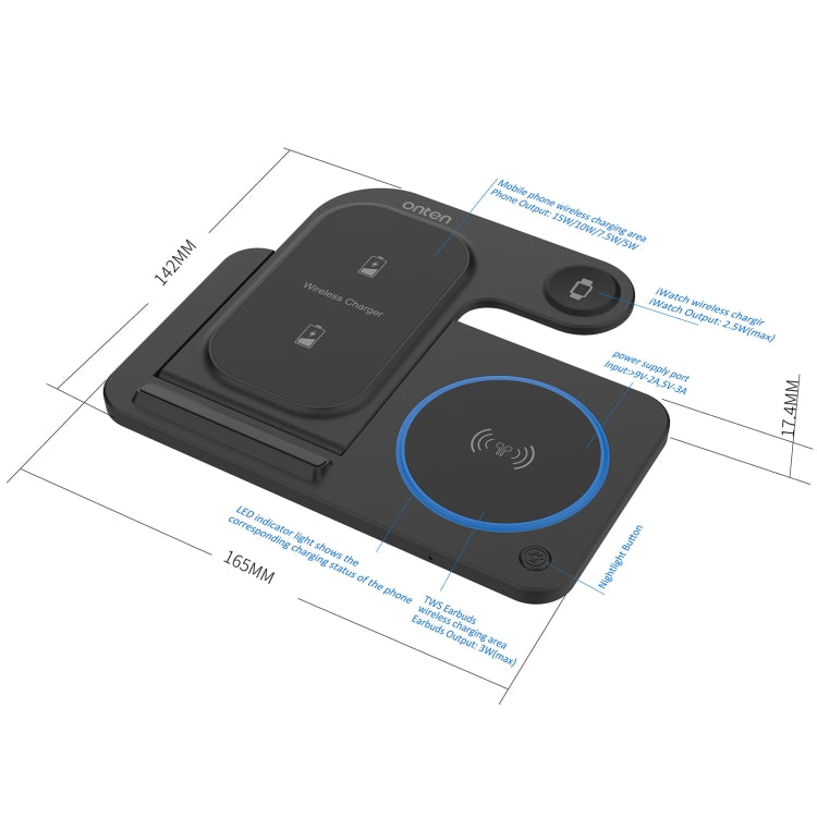 Onten CW11 3 in 1 Folding Wireless Charging(Black) by Onten
