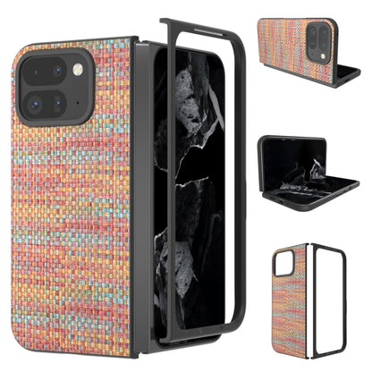 For Google Pixel 9 Pro Fold Black Frame Color Lattice Texture PU Phone Case(Tangerine) by buy2fix