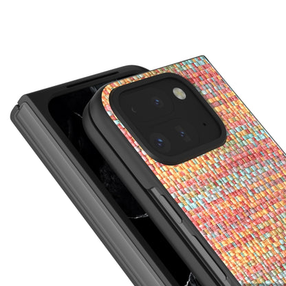 For Google Pixel 9 Pro Fold Black Frame Color Lattice Texture PU Phone Case(Tangerine) by buy2fix