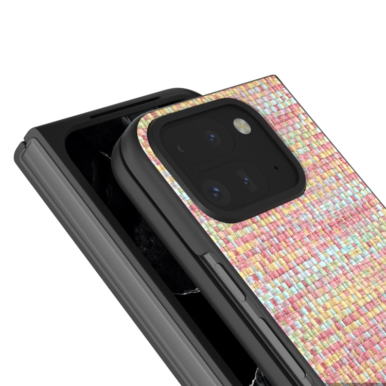 For Google Pixel 9 Pro Fold Black Frame Color Lattice Texture PU Phone Case(Pink) by buy2fix