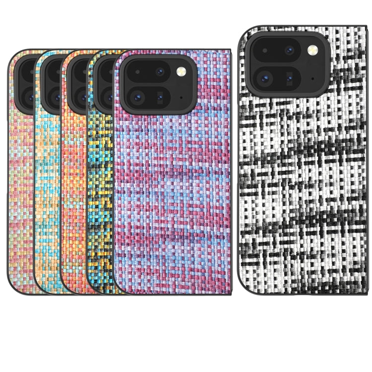 For Google Pixel 9 Pro Fold Black Frame Color Lattice Texture PU Phone Case(Pink) by buy2fix