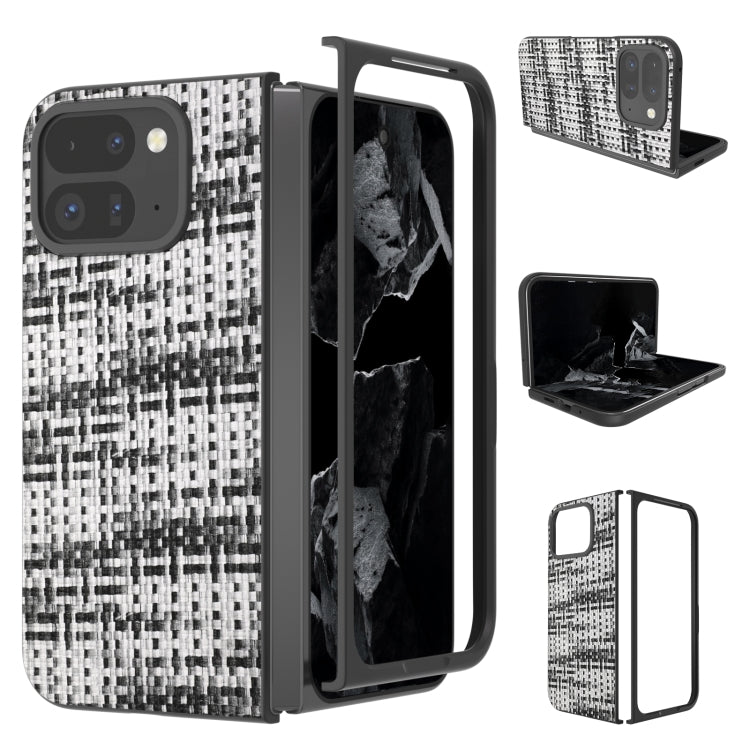 For Google Pixel 9 Pro Fold Black Frame Color Lattice Texture PU Phone Case(Black) by buy2fix