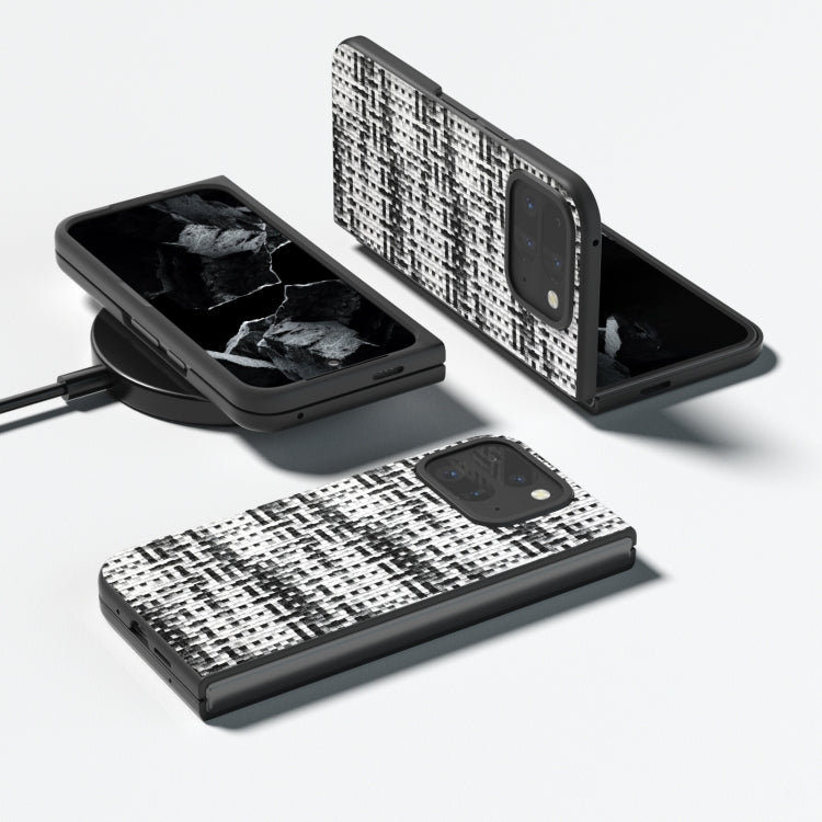 For Google Pixel 9 Pro Fold Black Frame Color Lattice Texture PU Phone Case(Black) by buy2fix