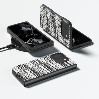 For Google Pixel 9 Pro Fold Black Frame Color Lattice Texture PU Phone Case(Black) by buy2fix