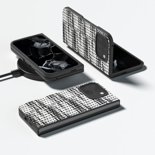 For Google Pixel 9 Pro Fold Black Frame Color Lattice Texture PU Phone Case(Black) by buy2fix