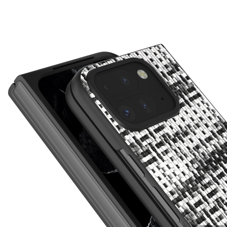 For Google Pixel 9 Pro Fold Black Frame Color Lattice Texture PU Phone Case(Black) by buy2fix