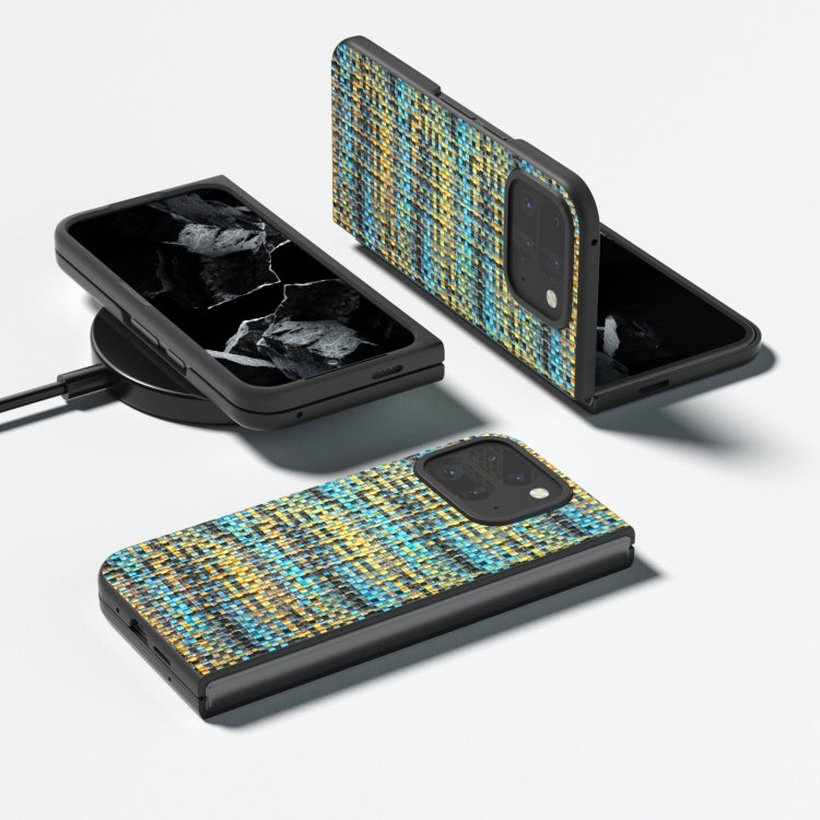 For Google Pixel 9 Pro Fold Black Frame Color Lattice Texture PU Phone Case(Gold) by buy2fix