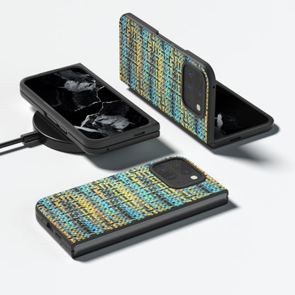 For Google Pixel 9 Pro Fold Black Frame Color Lattice Texture PU Phone Case(Gold) by buy2fix