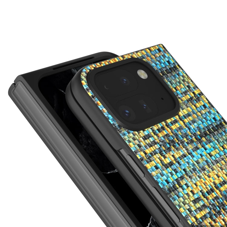 For Google Pixel 9 Pro Fold Black Frame Color Lattice Texture PU Phone Case(Gold) by buy2fix