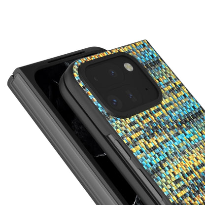 For Google Pixel 9 Pro Fold Black Frame Color Lattice Texture PU Phone Case(Gold) by buy2fix