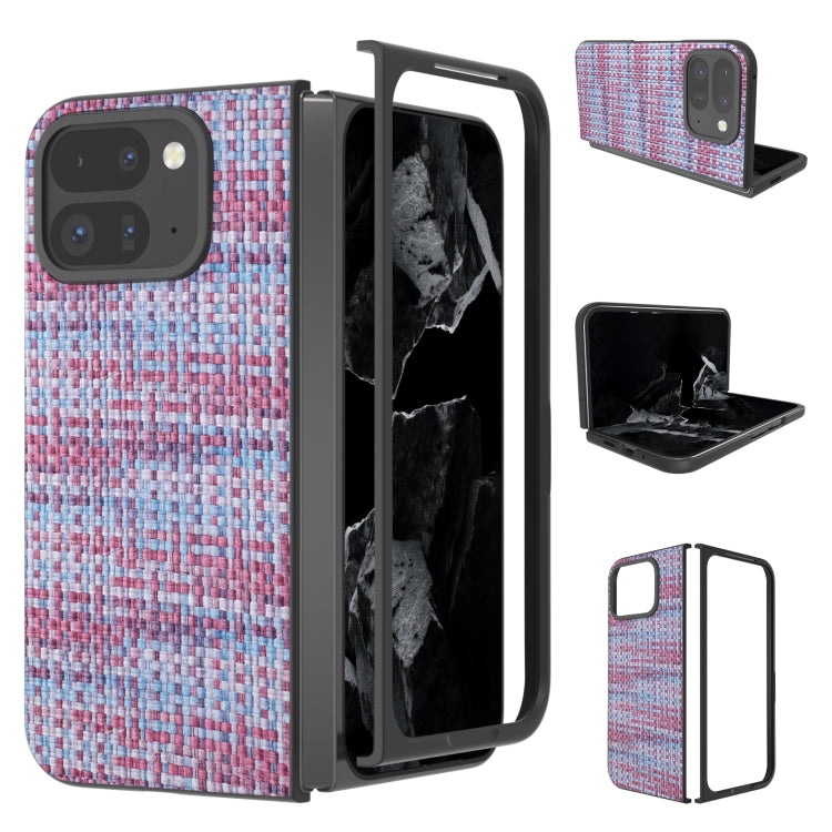 For Google Pixel 9 Pro Fold Black Frame Color Lattice Texture PU Phone Case(Purple) by buy2fix