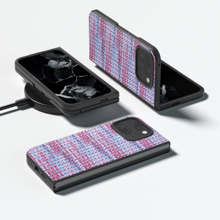 For Google Pixel 9 Pro Fold Black Frame Color Lattice Texture PU Phone Case(Purple) by buy2fix