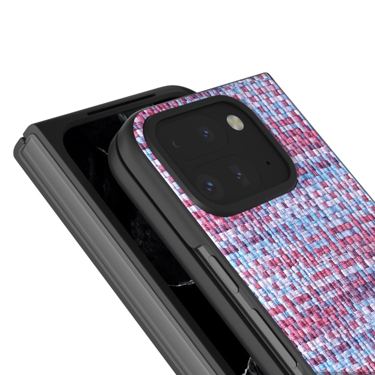For Google Pixel 9 Pro Fold Black Frame Color Lattice Texture PU Phone Case(Purple) by buy2fix
