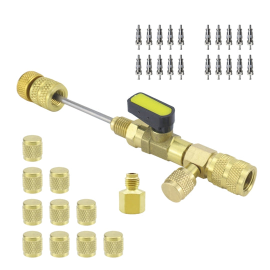 32pcs / Set T6 Air Conditioning Valve Core Remover Installer Tool with Dual Size SAE 1/4 and 5/16 Ports(Gold)