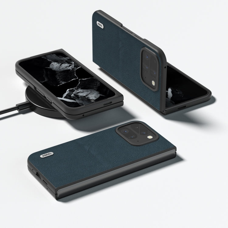 For Google Pixel 9 Pro Fold ABEEL Genuine Leather Wave Black Edge Phone Case(Green) by buy2fix