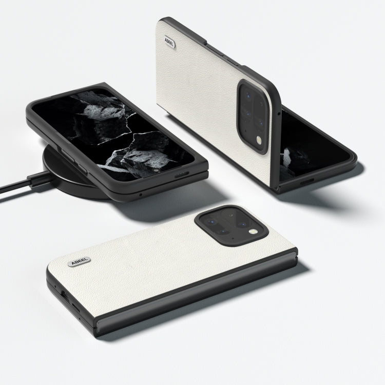 For Google Pixel 9 Pro Fold ABEEL Genuine Leather Wave Black Edge Phone Case(Grey) by buy2fix