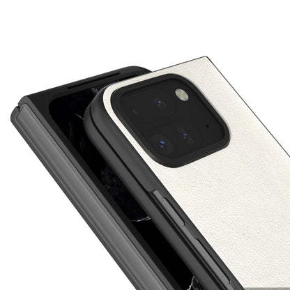 For Google Pixel 9 Pro Fold ABEEL Genuine Leather Wave Black Edge Phone Case(Grey) by buy2fix