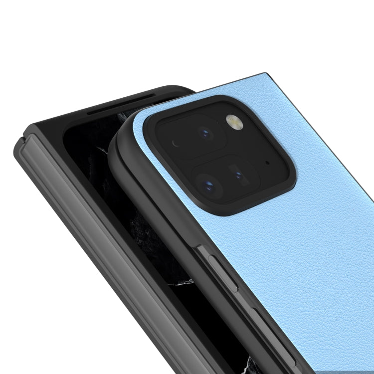 For Google Pixel 9 Pro Fold ABEEL Genuine Leather Wave Black Edge Phone Case(Blue) by buy2fix
