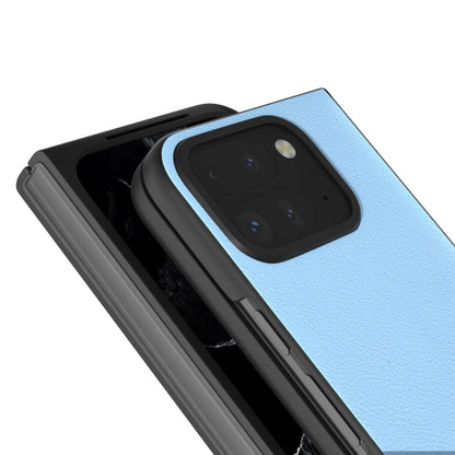 For Google Pixel 9 Pro Fold ABEEL Genuine Leather Wave Black Edge Phone Case(Blue) by buy2fix