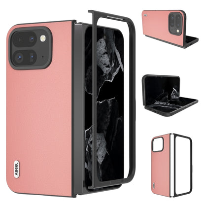 For Google Pixel 9 Pro Fold ABEEL Genuine Leather Wave Black Edge Phone Case(Pink) by buy2fix