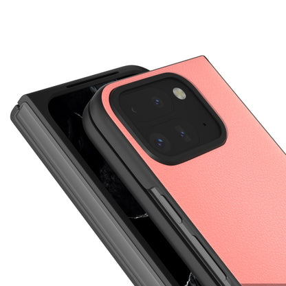 For Google Pixel 9 Pro Fold ABEEL Genuine Leather Wave Black Edge Phone Case(Pink) by buy2fix