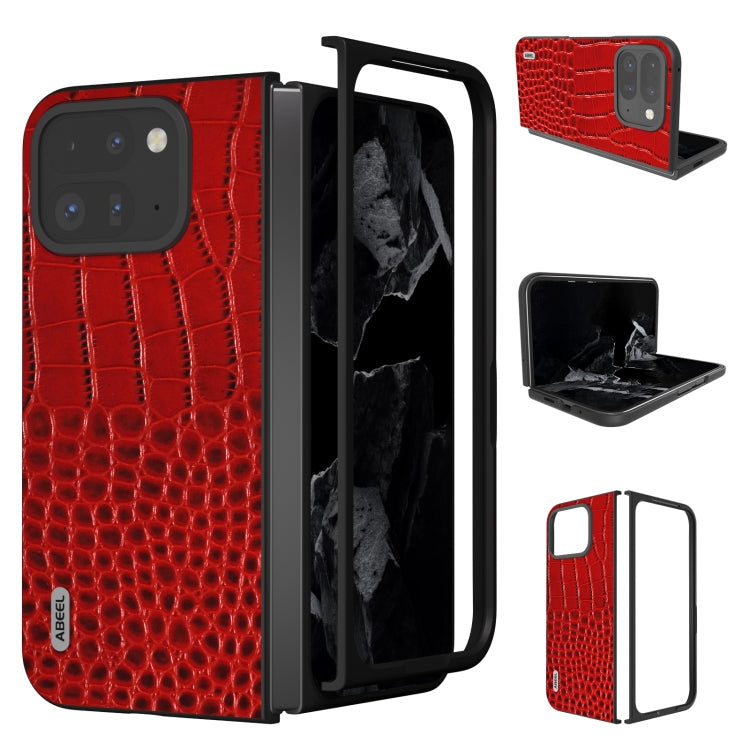 For Google Pixel 9 Pro Fold ABEEL Genuine Leather Crocodile Pattern Black Edge Phone Case(Red) by buy2fix