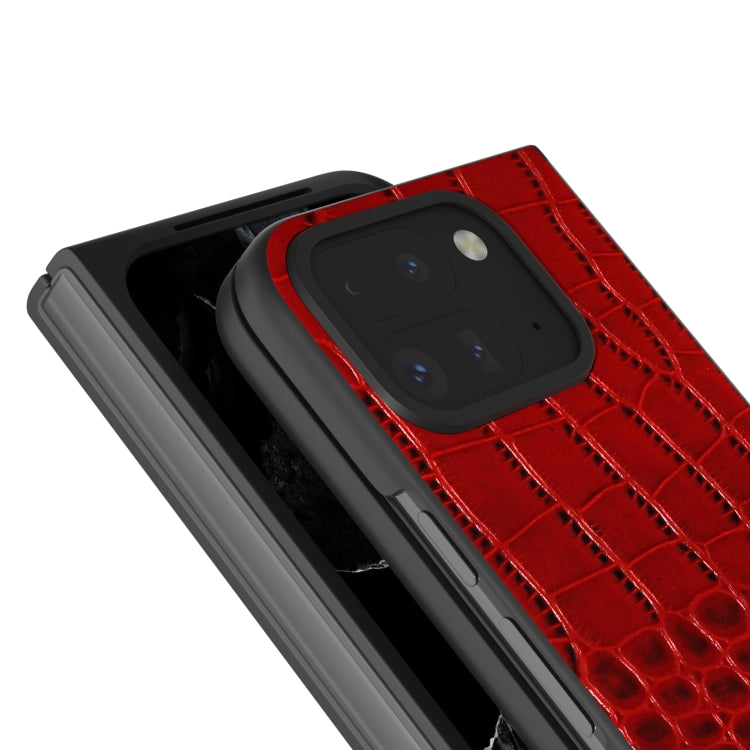 For Google Pixel 9 Pro Fold ABEEL Genuine Leather Crocodile Pattern Black Edge Phone Case(Red) by buy2fix