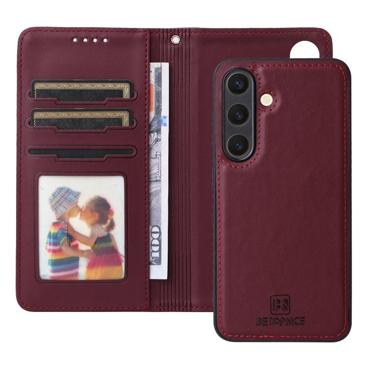 For Samsung Galaxy S25 5G BETOPNICE BN-005 2 in 1 Detachable Imitate Genuine Leather Phone Case(Wine Red) - Galaxy S25 5G Cases by BETOPNICE | Online Shopping UK | buy2fix